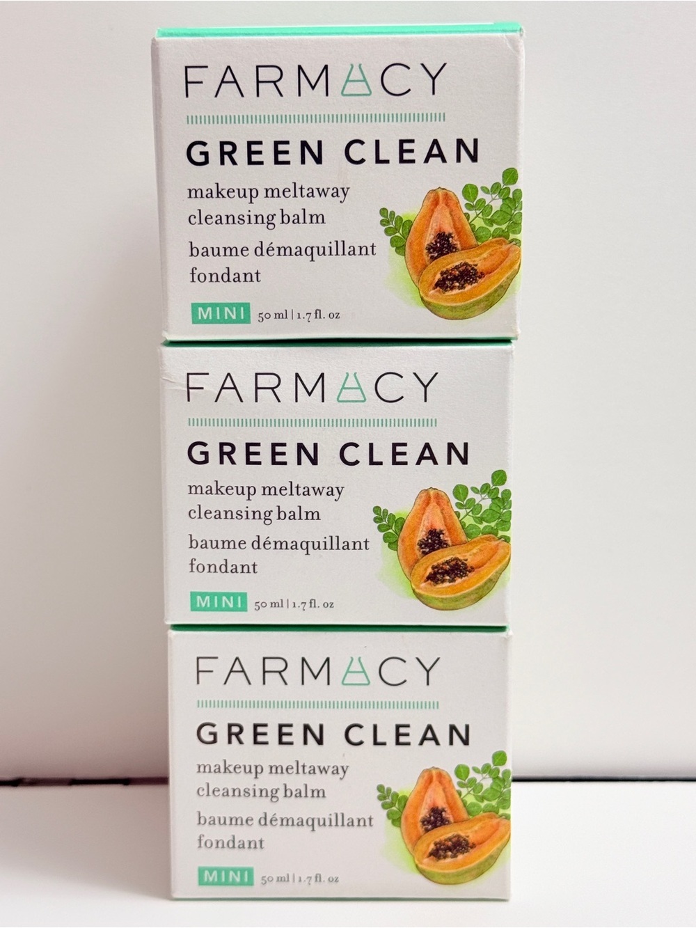 Farmacy Green Clean Makeup meltaway cleansing balm mini size 1.7 fl oz (x3)
